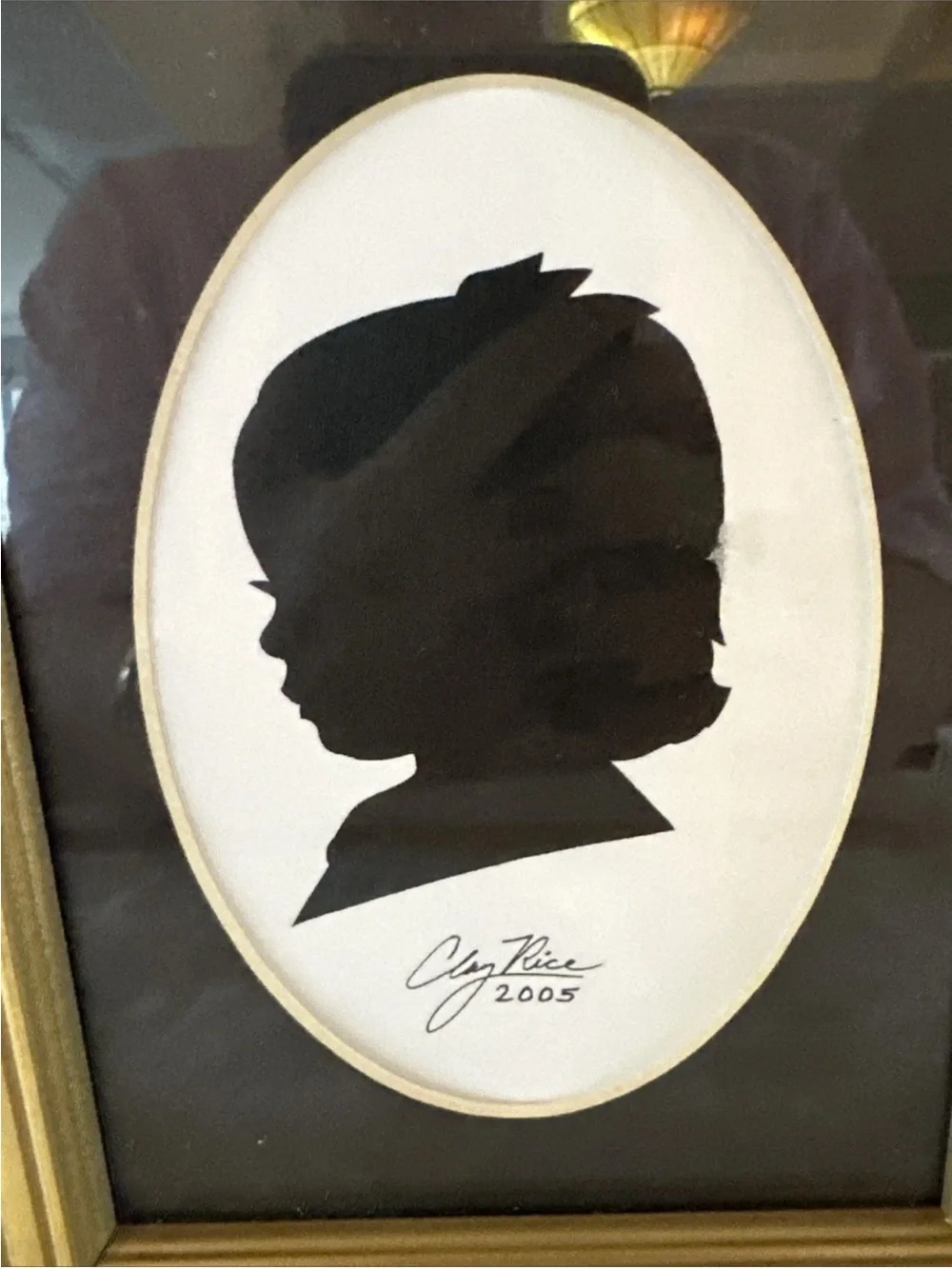 Vintage FRAMED Silhouette Portrait – CLAY RICE 2005 6x8 GOLD WOOD FRAME